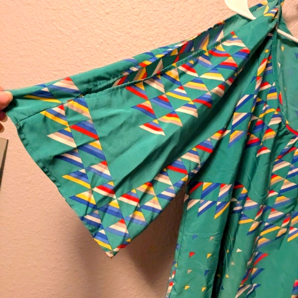 Glam On or Off the Shoulder Colorful Geometric Print Shift Dress Sz. L - Picture 9 of 14